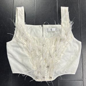 Ostrich Feather White Corset Top Alysse NYC